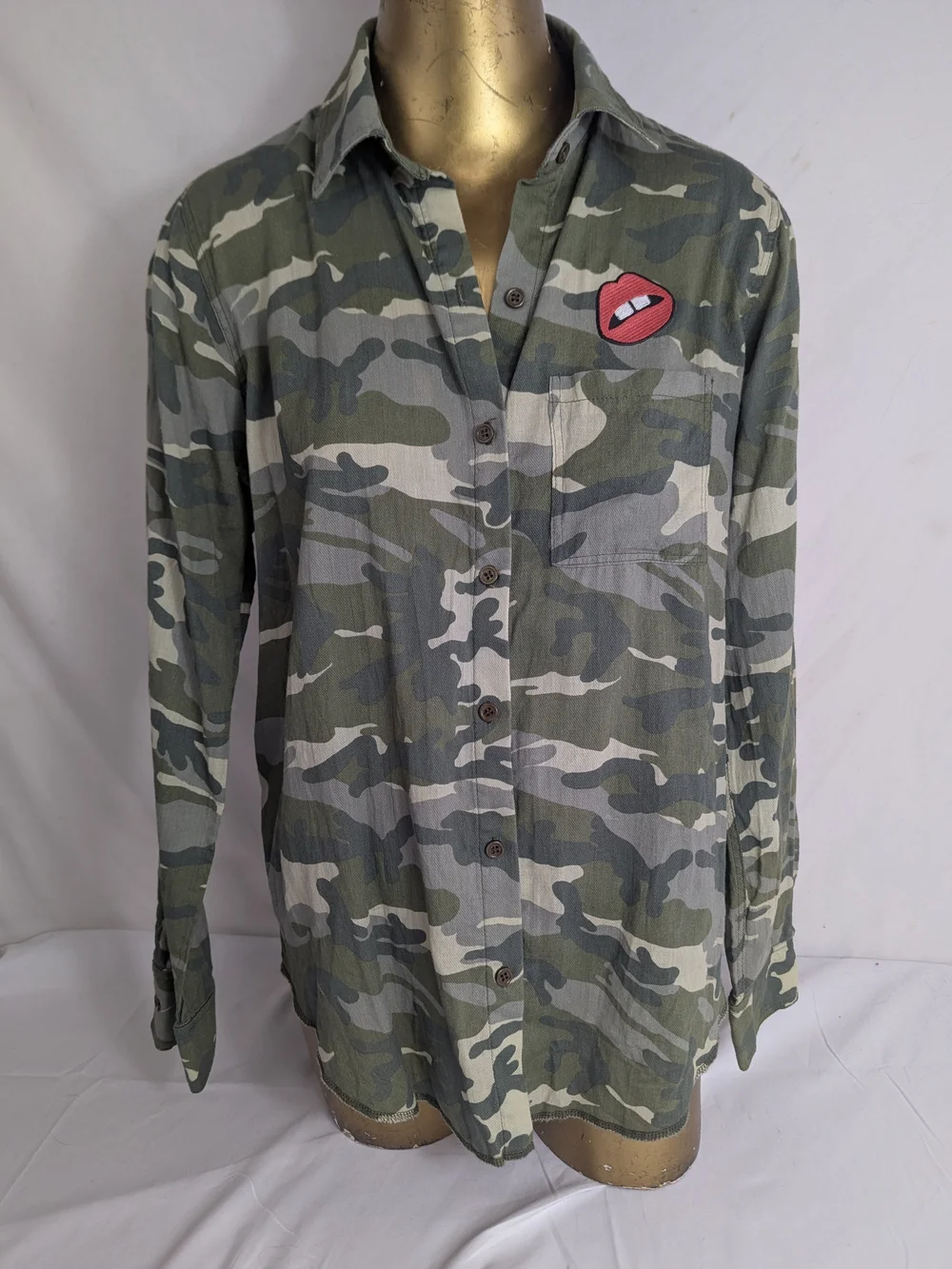 Lauren Moshi Anaya Button Up Shirt Camo Longhorn Lips Size Small
